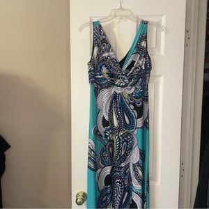 Ronni Nicole Women’s Long Teal Dress multicolored paisley size 8